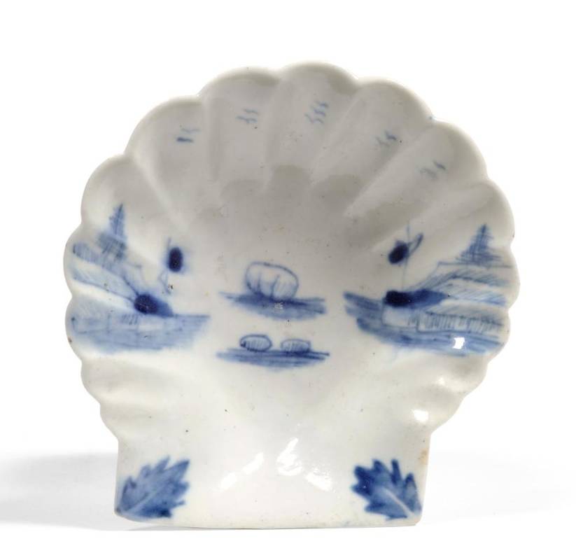 Lot 3 - A Lund's Bristol or Early Worcester Porcelain Pickle Shell, circa 1751/2, painted in underglaze...