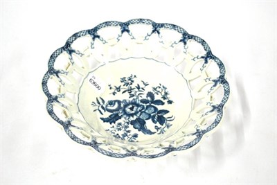 Lot 5 - A First Period Worcester Porcelain Circular Basket, circa 1775, printed in underglaze blue with the