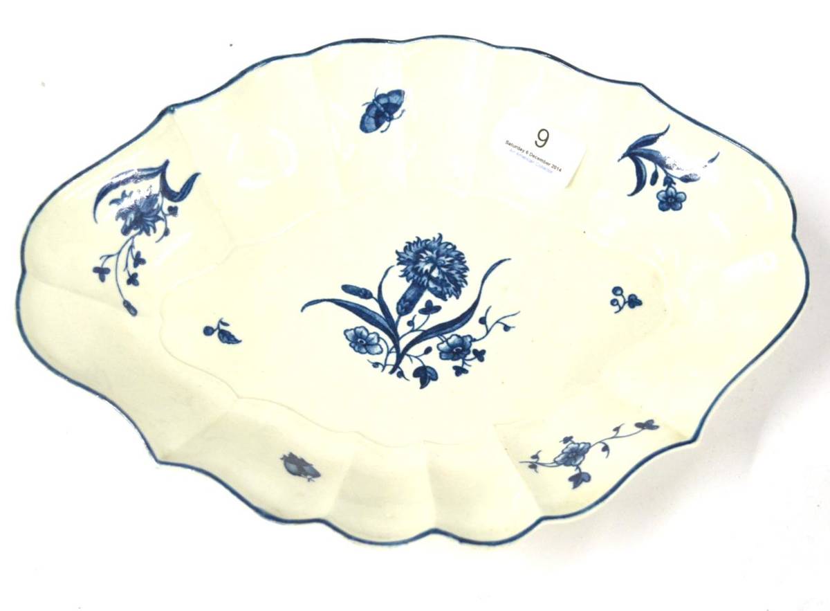 Lot 9 - A First Period Worcester Porcelain Dessert Dish, circa, 1775, of fluted oval form, printed in...