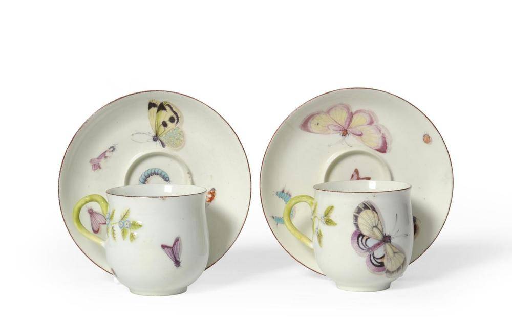 Lot 19 - A Pair of Chelsea Porcelain Coffee Cups and Trembleuse Saucers, en suite to the preceding lot