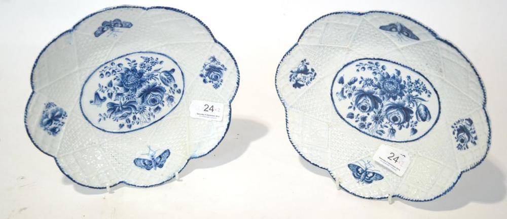 Lot 24 - A Pair of Bow Porcelain Ozier Moulded Dishes, circa 1770, of lobed oval form, painted in underglaze