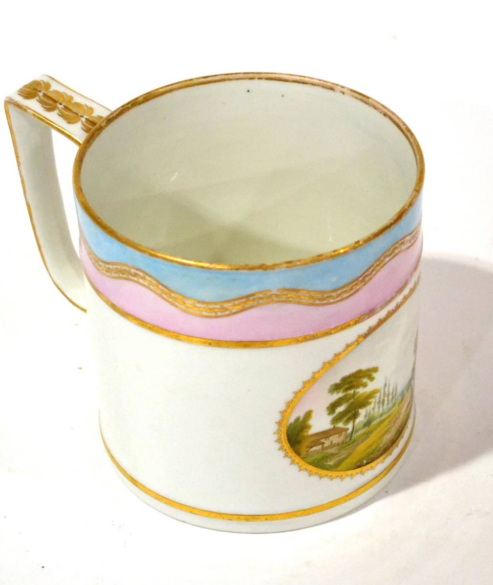 Lot 29 - A Derby Porcelain Porter Mug, circa 1790, painted with ";In Devonshire"; in an oval panel below...