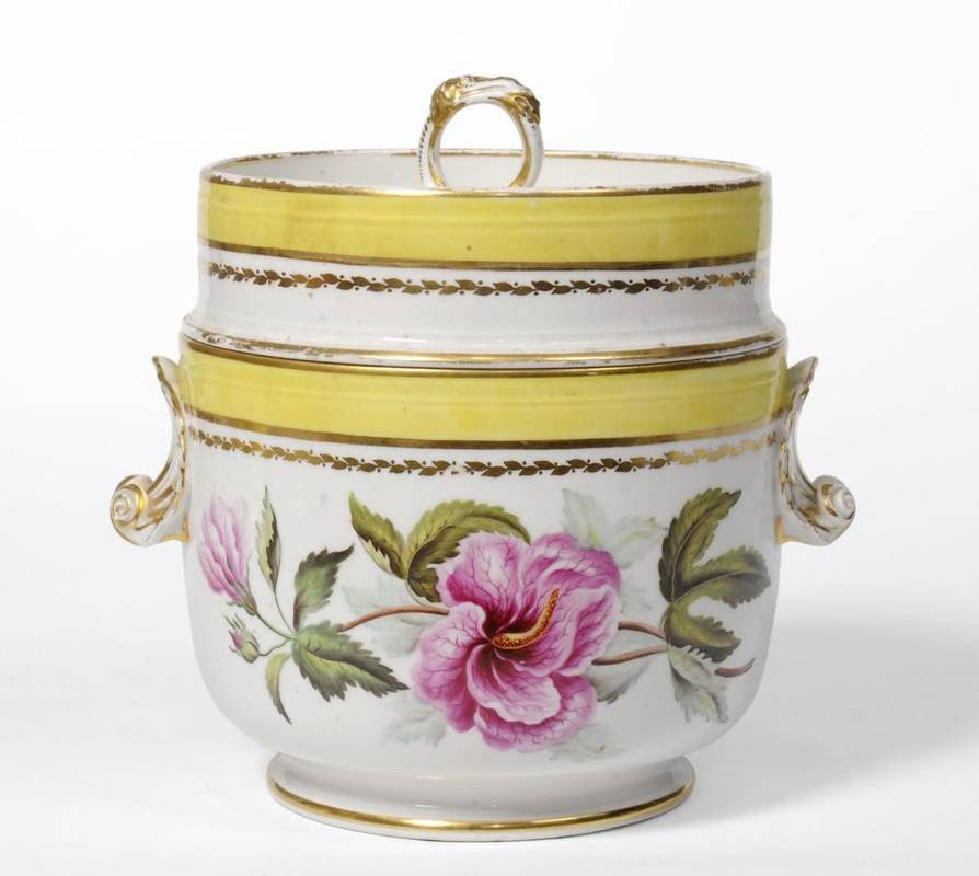Lot 34 - A Derby Porcelain Botanical Fruit Cooler and Cover, circa 1790, painted with ";Jacobean Amaryllis"