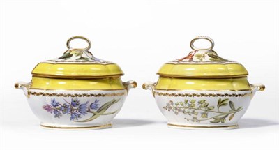Lot 35 - A Pair of Derby Porcelain Sauce Tureens and Covers, en suite to the preceding lot, painted with...