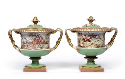 Lot 43 - A Pair of Flight, Barr & Barr Worcester Porcelain Vases and Covers, circa 1820, of Warwick Vase...