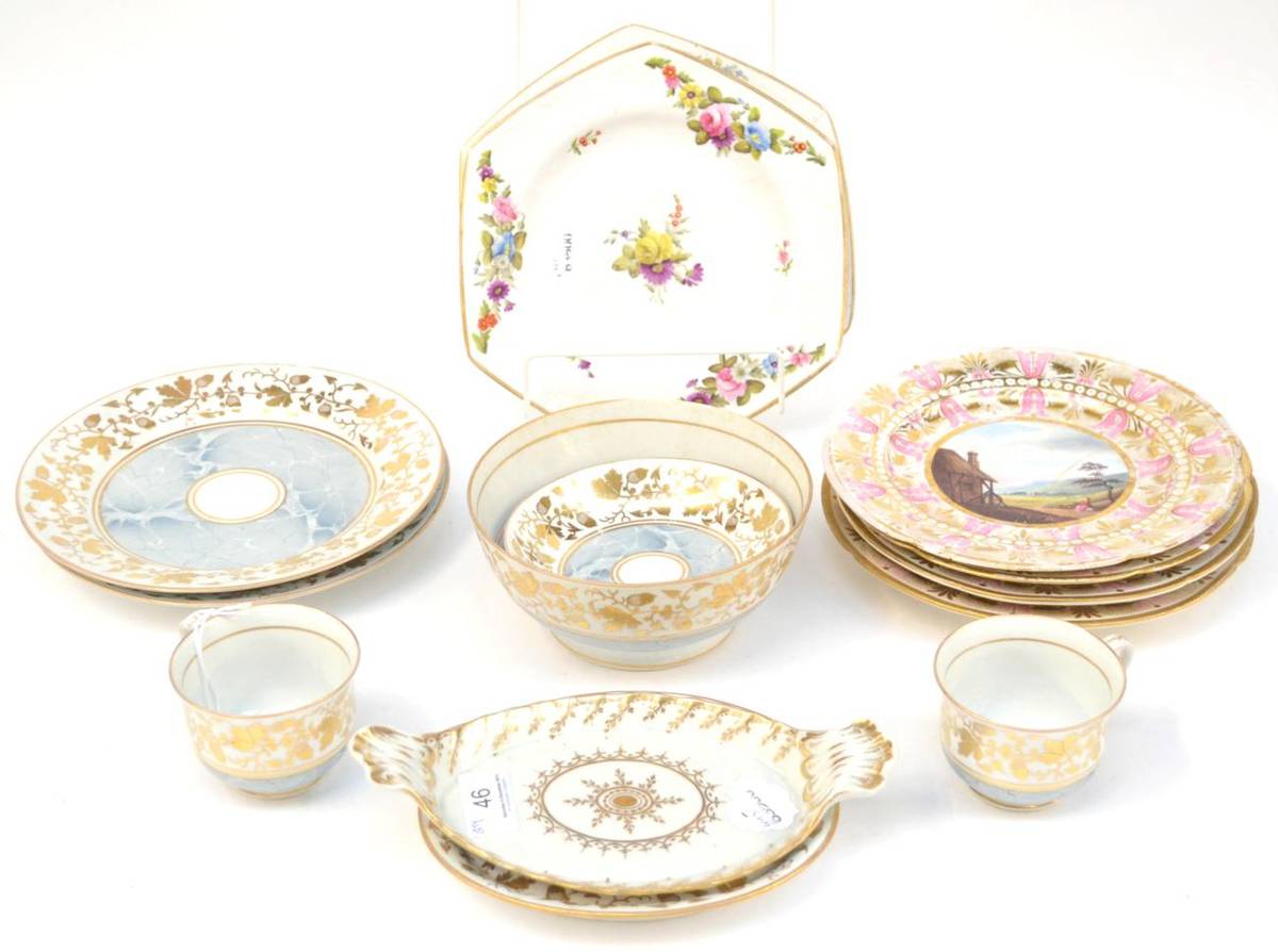 Lot 46 - A Chamberlains Worcester Porcelain Part Tea Service, circa 1820, painted in grey with marbled...