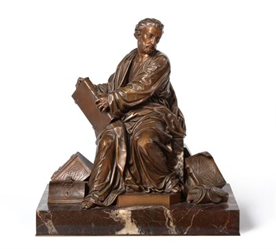 Lot 1001 - After Jean Francois Denière (French, 1774-1866): A Bronze Figure of a Seated Scholar,...