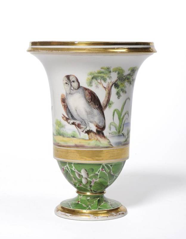 Lot 60 - An English Porcelain Urn Shape Vase, circa 1810, on a circular foot, painted with birds in...