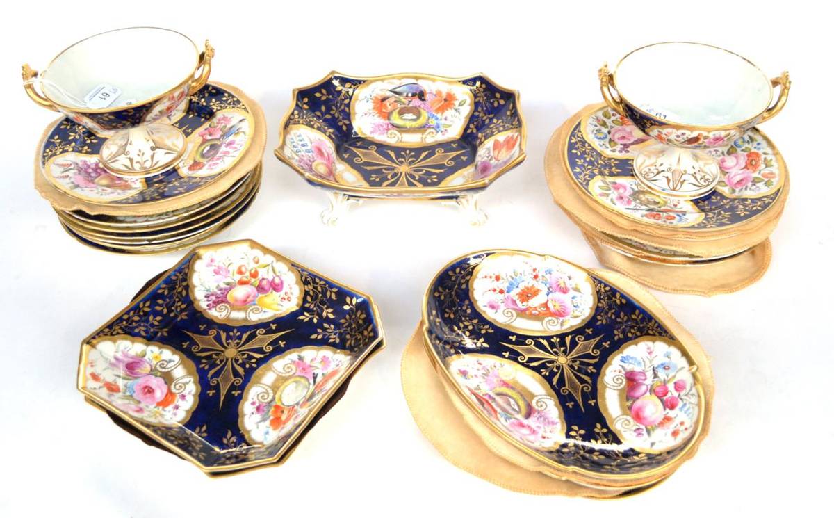 Lot 61 - A Staffordshire Porcelain Dessert Service, circa 1810, painted with nesting birds and with...