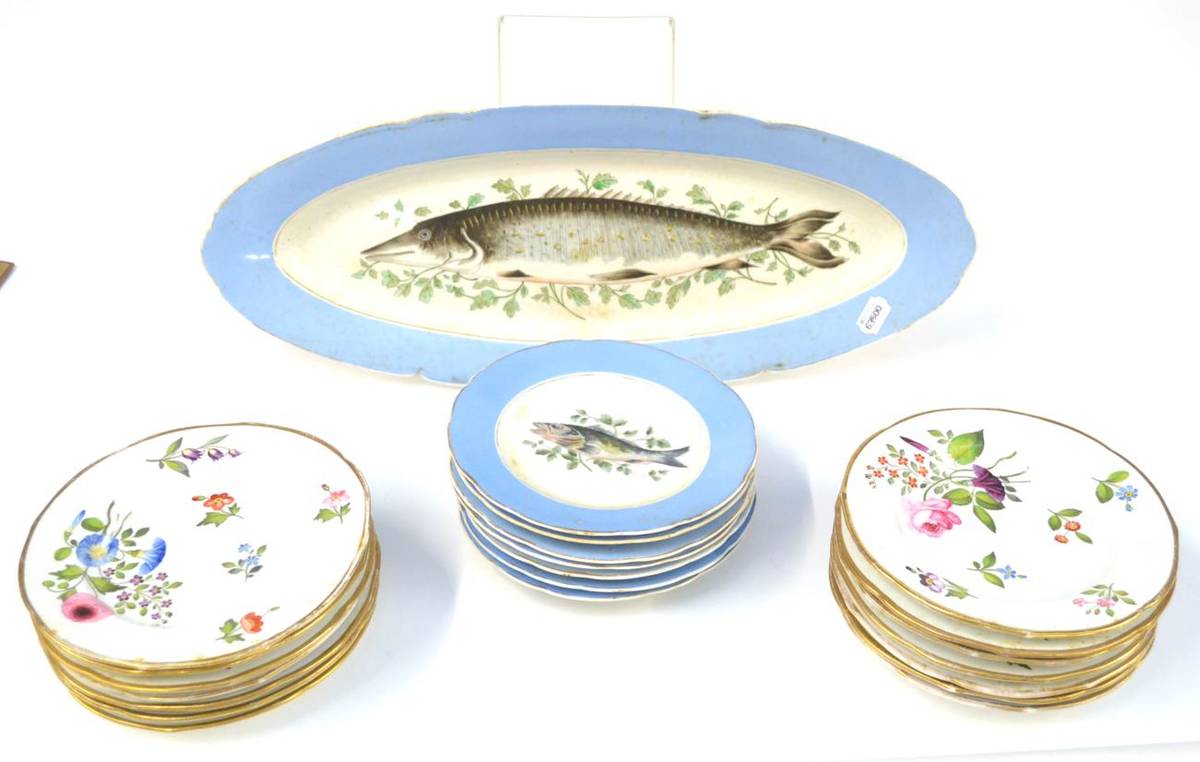 Lot 62 - A Set of Fourteen English Porcelain Dessert Plates, circa 1820, painted with flower sprays,...