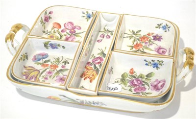 Lot 64 - An English Porcelain Hors d'Oeuvre Set, circa 1820, painted with sprays of flowers within in...