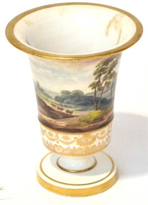 Lot 69 - A Staffordshire Porcelain Vase, circa 1820, of trumpet shape on a circular foot, painted with a...