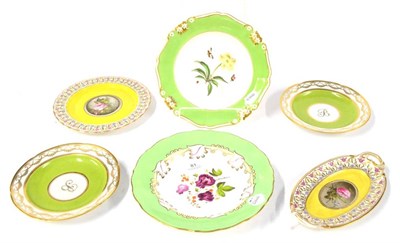 Lot 81 - A Pair of English Porcelain Dessert Plates, circa 1810, initialled 'B' in panels on a green...
