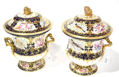 Lot 84 - A Pair of Coalport Porcelain Fruit Coolers, Covers and Liners, circa 1820, of campana form,...