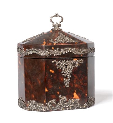 Lot 1009 - A Late Victorian Tortoiseshell and Silver Mounted Tea Caddy, the silver Samuel Walton Smith,...