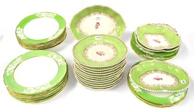 Lot 100 - A Bloor Derby Porcelain Dessert Service, circa 1830, painted with flower sprigs within green...