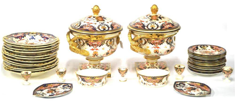 Lot 105 - A Composite Derby Porcelain Imari Pattern Dinner Service, various dates, comprising two campana...