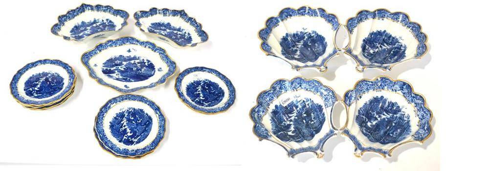 Lot 106 - A Staffordshire Pearlware Dessert Service, circa 1800, printed in underglaze blue with...