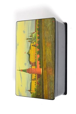 Lot 1012 - A Russian Lacquer Box, late 19th/early 20th century, the hinged cover painted with a view of...