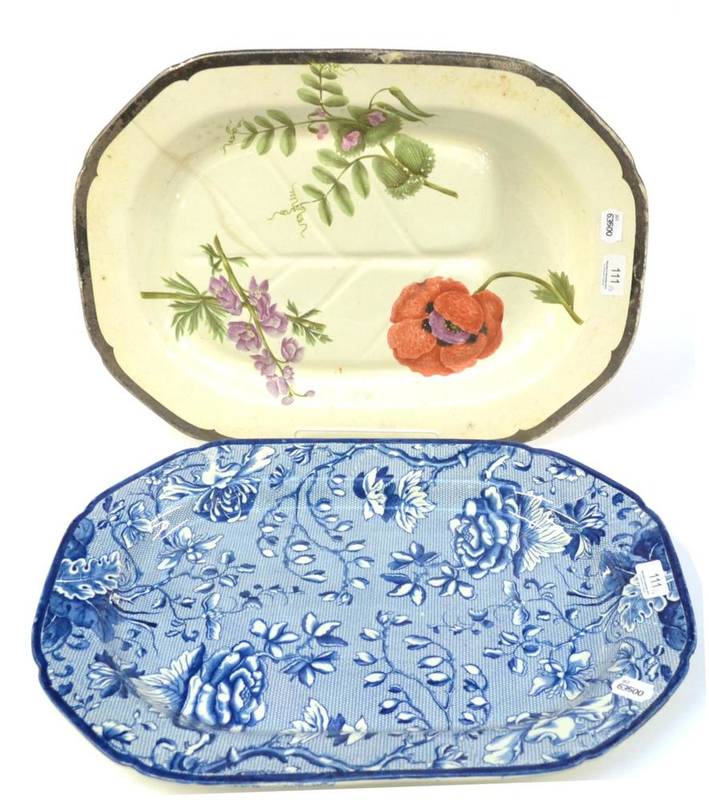 Lot 111 - A Creamware Botanical Meat Dish, circa 1810, of canted rectangular form with tree and well...