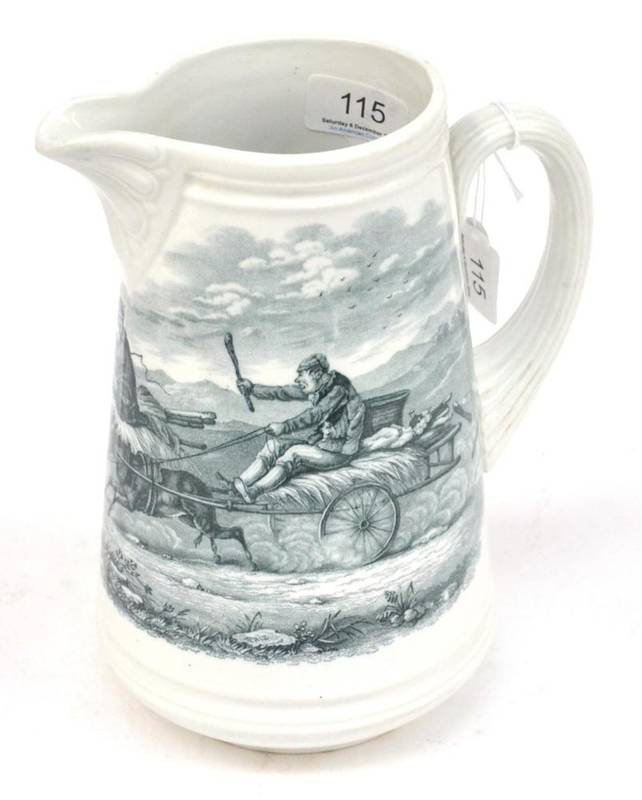 Lot 115 - A Copeland Pottery Jug, mid 19th century, printed en grisaille, with ";GOING TO THE DERBY";,...