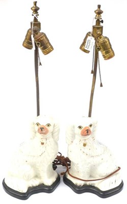 Lot 120 - A Pair of Staffordshire Pottery Spaniels, late 19th century, with gilt padlocks and chains,...