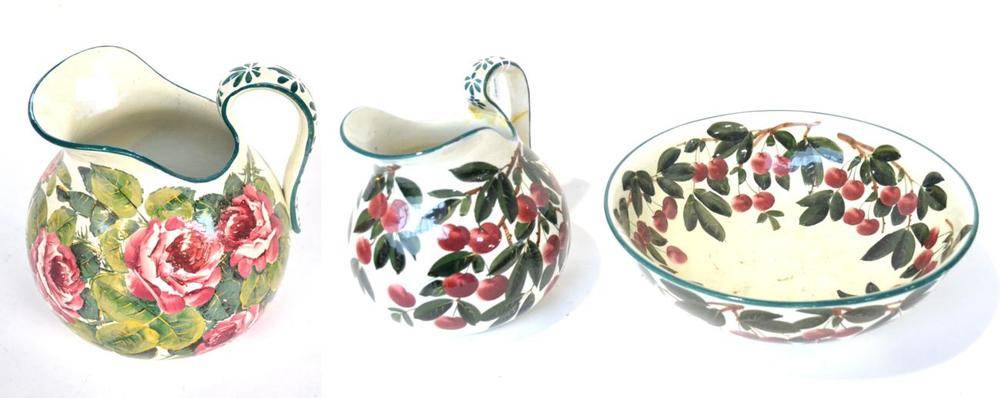 Lot 125 - A Wemyss Ware Jug and Bowl Set, early 20th century, painted with cherries, the bowl 40cm...