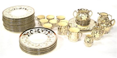 Lot 129 - A Wedgwood Platinum Lustre Tea Service, mid 20th century, comprising teapot and cover, cream...