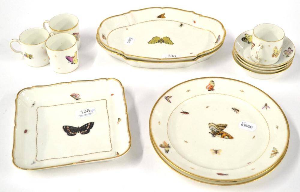 Lot 136 - A French Porcelain Dessert and Coffee Service, circa 1800, painted with butterflies within gilt...
