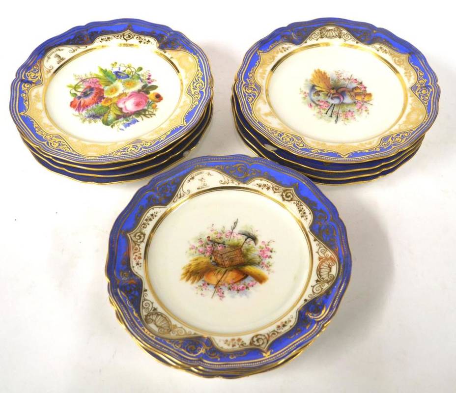 Lot 141 - A Set of Six Paris Porcelain Plates, mid 19th century, painted with flowers, fruit and baskets...
