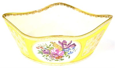 Lot 145 - A French Porcelain Navette Shape Basket, 19th century, painted with flower sprays in panels on...