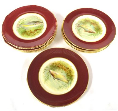 Lot 163 - A Set of Seven Fondeville Ambassador Ware Fish Plates, modern, 23cm; and Eight Similar, with...