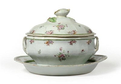 Lot 172 - A Chinese Porcelain Soup Tureen, Cover and Stand, Qianlong, of fluted oval form, with fruit...