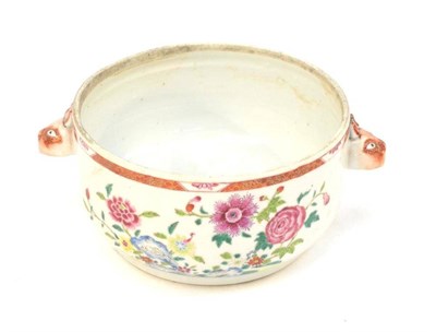 Lot 173 - A Chinese Porcelain Circular Tureen, Qianlong, with hare mask handles painted in famille rose...