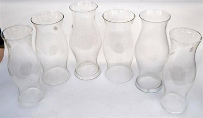 Lot 209 - A Pair of Glass Shades, 20th century, of baluster form with flared necks, 44.5cm high; and Two...