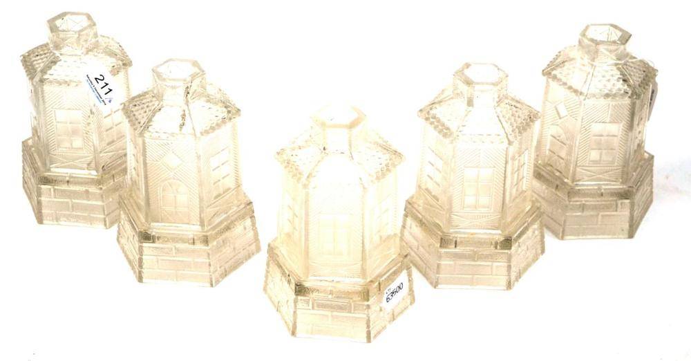 Lot 211 - A Set of Eight Pressed Glass Night Light Holders and Stands, late 19th century, in the form of...