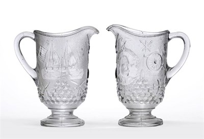 Lot 214 - A Pair of Beatty-Brady Pressed Glass Water Jugs, circa 1900, commemorating Admiral Dewey with...