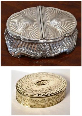 Lot 219 - A Continental Sugar and Spice Box, assay scrape marks only, oval, with chased shell motifs to...