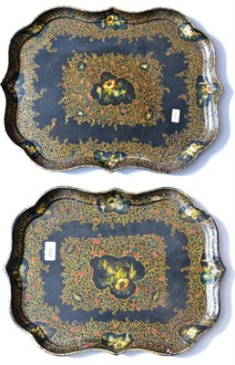 Lot 1039 - A Papier Mâché Tray by B Walton & Co, circa 1840, painted with flowersprays in panels on...