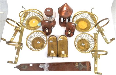 Lot 263 - A 19th Century Mahogany Tapered Lantern Bracket; and A Variety of Modern Copper and Brass,...