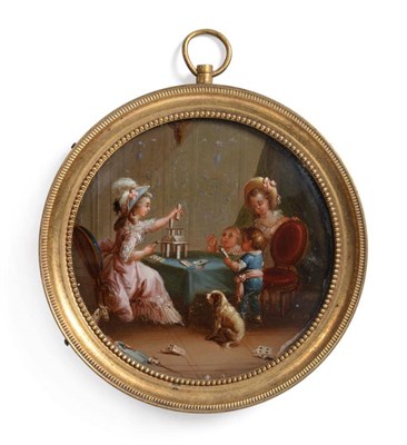 Lot 1043 - French School (18th century): Miniature Interior Scene, with mothers and children making a...