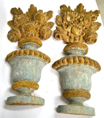 Lot 265 - A Pair of Early 19th Century Carved Pine and Polychrome Decorated Wall Brackets or Corbels, the...