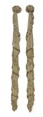Lot 266 - A Pair of 19th Century Carved Pine Appliques, painted en grisaille with carved swags and flower...