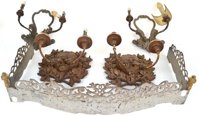 Lot 267 - A Pair of Continental Carved Wood Foliate Design Wall Lights, with metal bracket and...