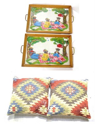 Lot 275 - A Pair of Oak Framed Two-Handled Trays, each decorated with a teddy bears' picnic, 54cm by...