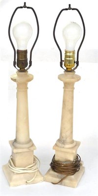 Lot 277 - A Pair of Alabaster Lamp Bases, 20th century, 37cm high, mounted for electricity