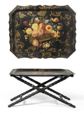 Lot 284 - A Victorian Toleware and Polychrome Decorated Tray, 3rd quarter 19th century, decorated with a...