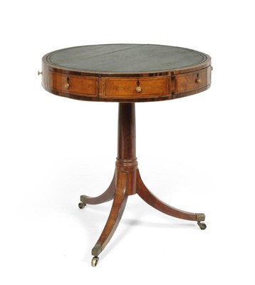 Lot 298 - A George III Style Satinwood, Rosewood Crossbanded and Ebony Strung Drum Table, 19th century in...
