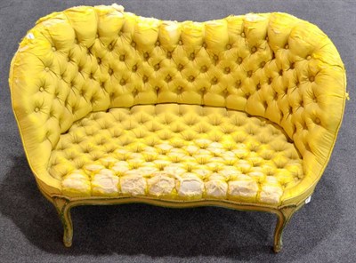 Lot 303 - A Late 19th Century Louis XV Style Child's Sofa, upholstered in yellow watered silk, with...