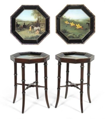 Lot 307 - A Pair of Regency Style Wine Tables, the tops inset with removable octagonal shaped glass...
